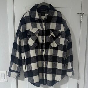 Women's Black and White Plaid Utility Jacket